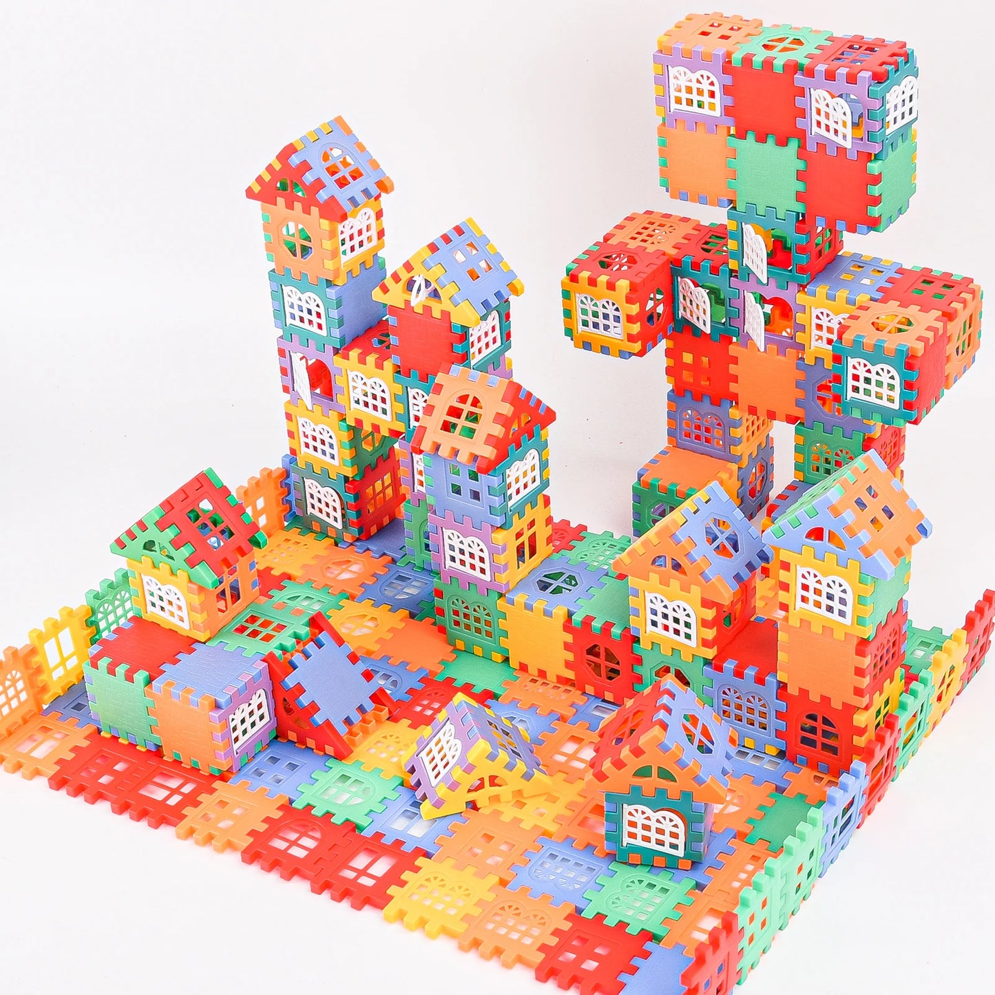 jeu-de-contruction-plusieurs-grandes-maisons-colorié